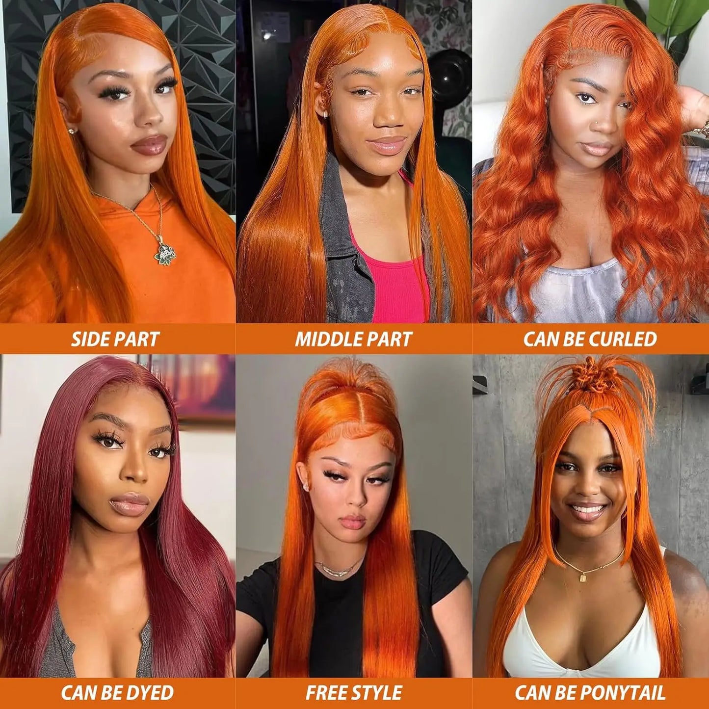 Ginger 13x6 HD Lace Front Wig – 100% Human Hair, Straight #350 Color, Pre-Plucked Hairline (220% Density)