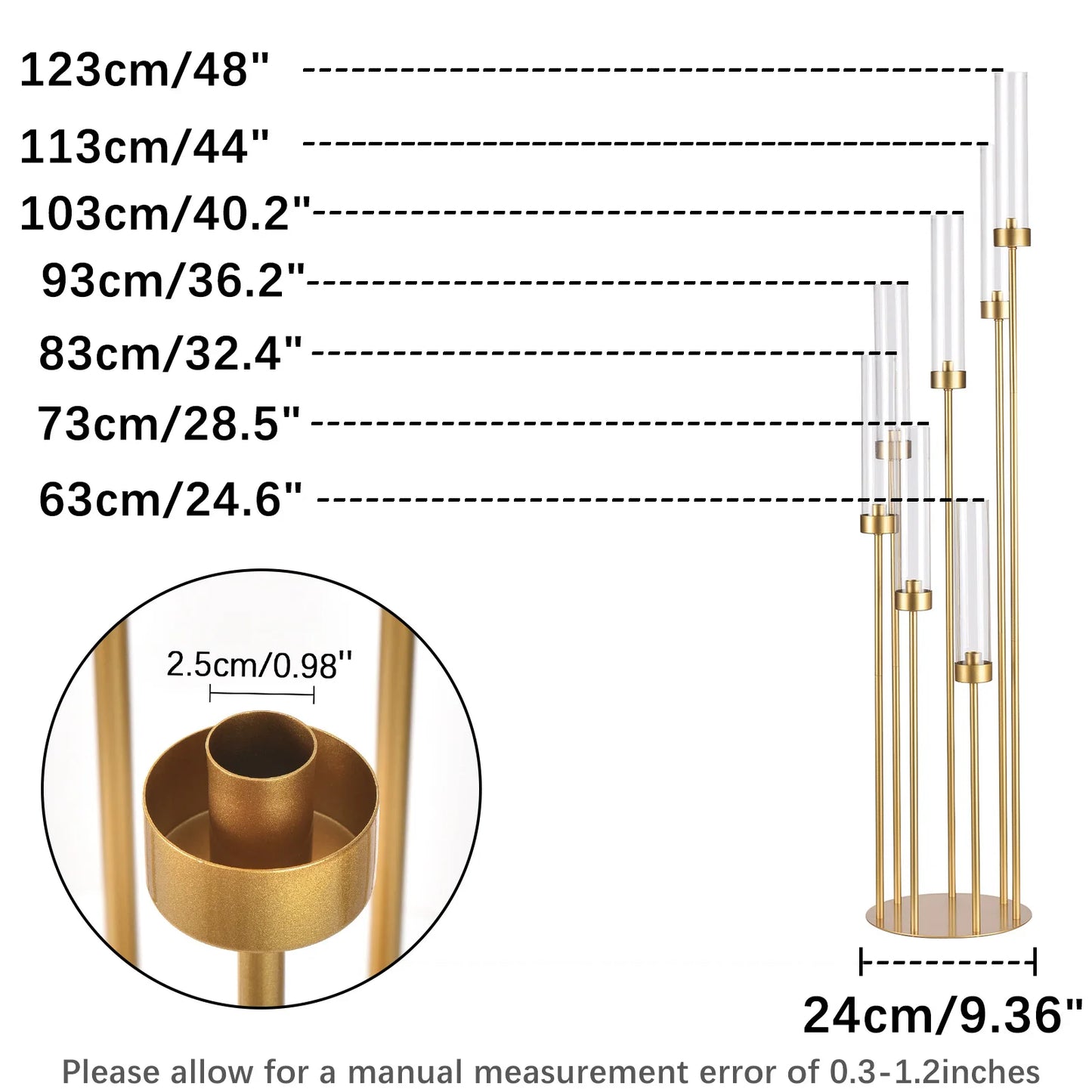 4 Sets 7-Arms Gold Floor Candelabra – 48” Tall Metal Candle Holders with Acrylic Lampshades for Wedding & Home Décor