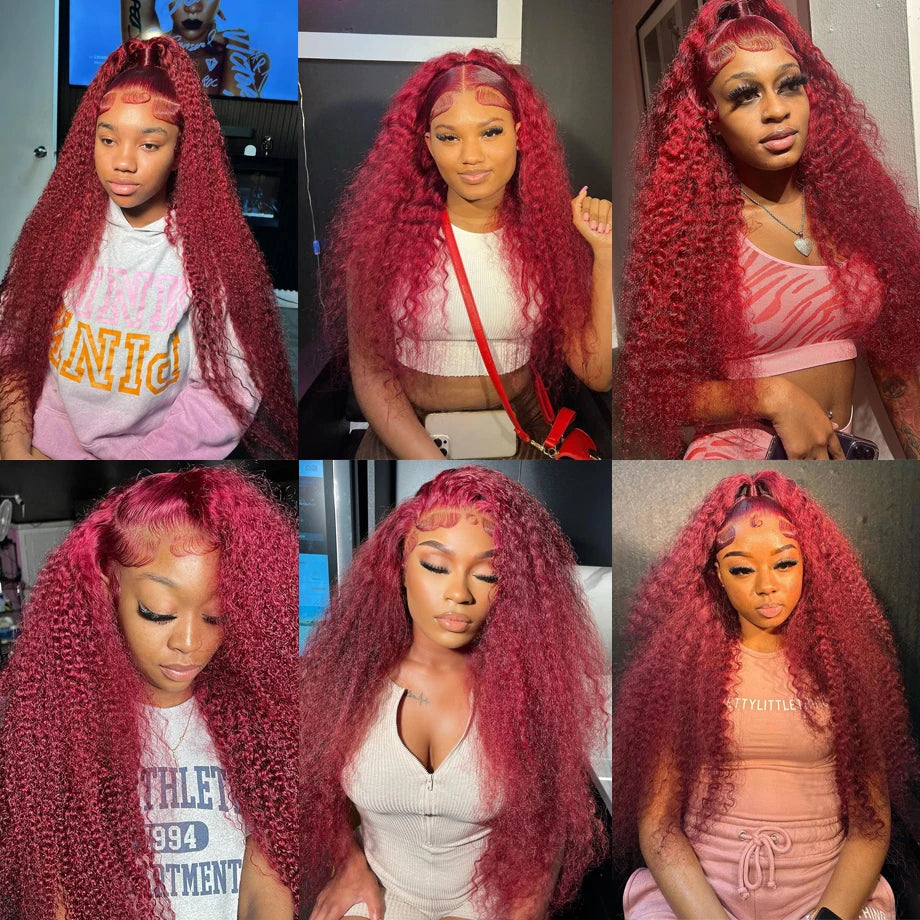 99J Burgundy Deep Wave HD Lace Front Human Hair Wig (13x6 / 13x4, Brazilian Remy, 30”)