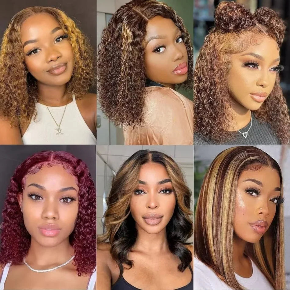 427 Highlight Deep Wave Bob Wig (250% Density) | Glueless 5x5 HD Lace Closure | Brazilian Human Hair