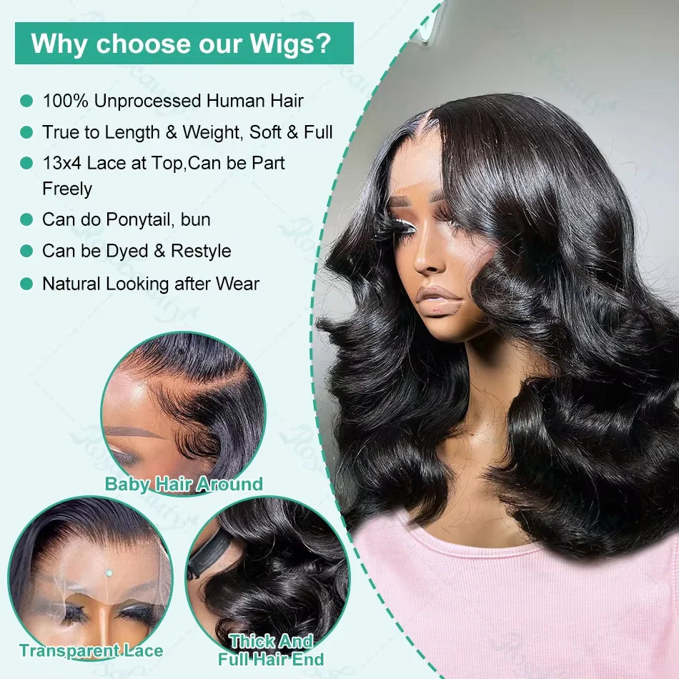 200% Density Body Wave Short Bob 13x6 HD Transparent Lace Front Human Hair Wig (13x4 / 5x5 Closure Option)