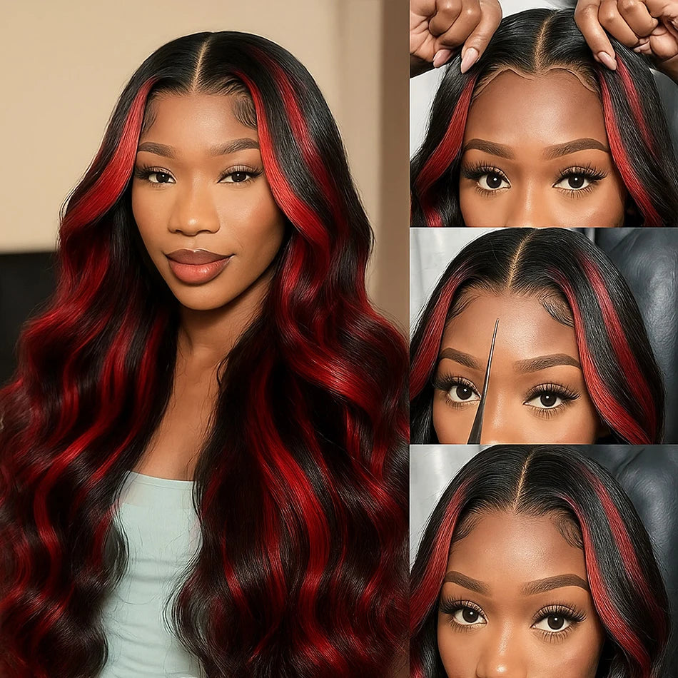 30" 1B/99J Burgundy Highlight Body Wave 5x5 Glueless Lace Front Wig – Brazilian Remy Human Hair