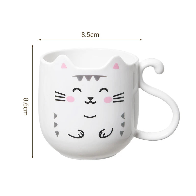 Cute Cat Mouthwash & Toothbrush Cup – Cartoon Plastic Mug for Home & Travel