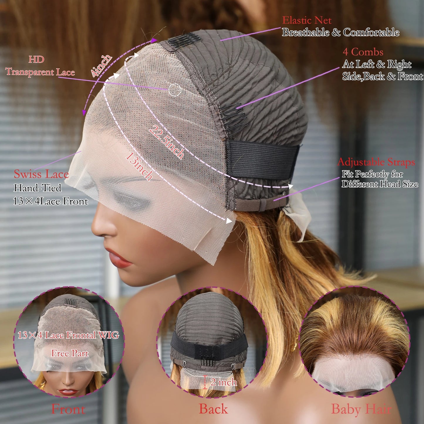 Luxexuan 13x4 Transparent Lace Front Bob Wig – 4/27 Ombre Honey Blonde Straight Human Hair (10–16")