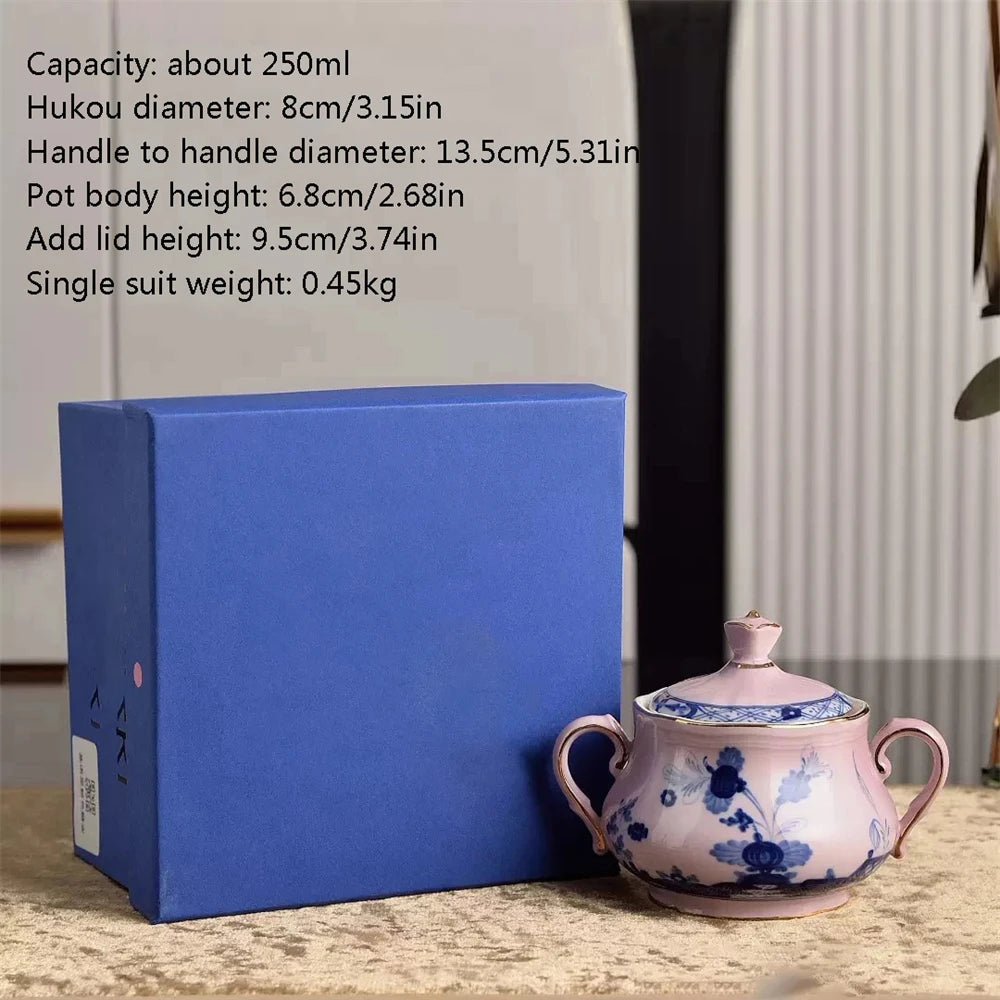 Ceramic Afternoon Tea Set – Printed Porcelain Cup, Saucer, Tray, Milk Pot & High Foot Plate