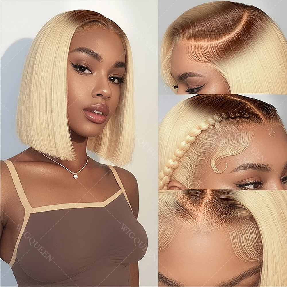 Highlight Blonde Bob Lace Front Wig – 13x4 Straight Human Hair
