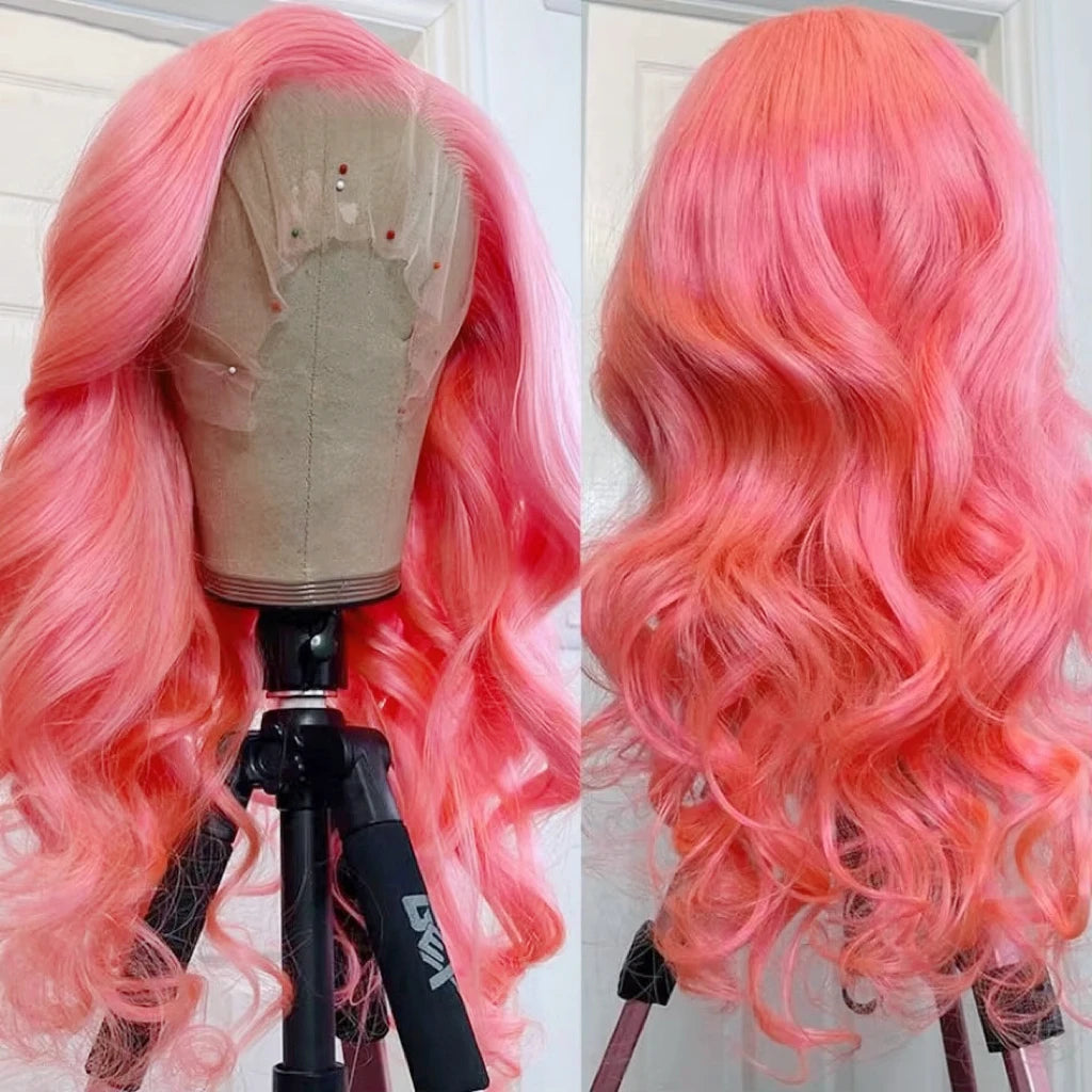 Light Pink 34–36” Body Wave HD Lace Front Human Hair Wig – Pre-Plucked, Transparent Lace, 100% Brazilian Human Hair