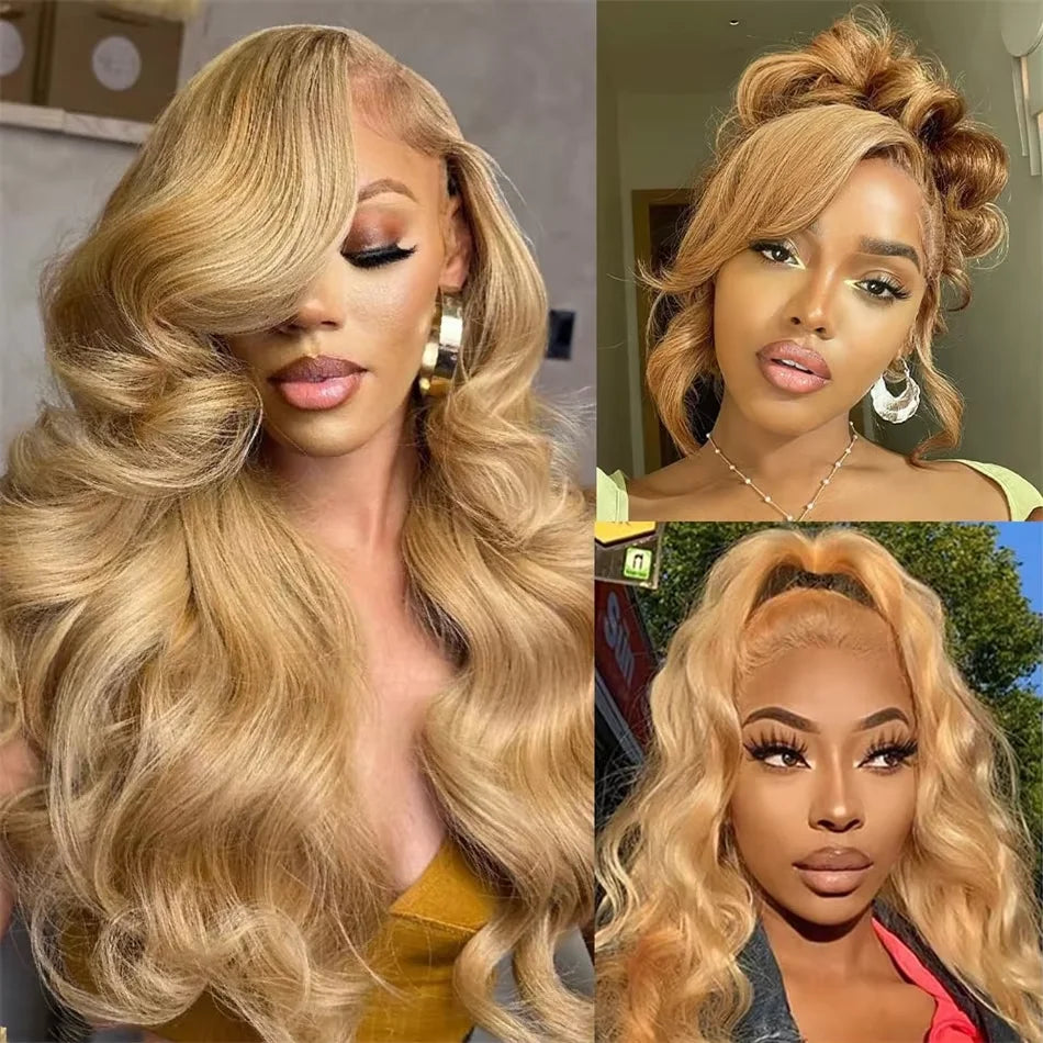 Honey Blonde 13x6 HD Lace Frontal Body Wave Human Hair Wig – Pre-Plucked Brazilian #27 Blonde