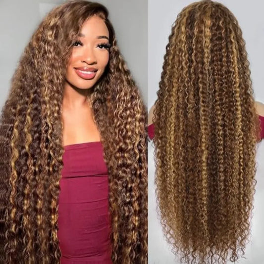 P427 Highlight Human Hair Wig | 13x4 & 13x6 HD Lace Front Wig | Deep Wave | P1B30 & 427 | 200%-250% Density