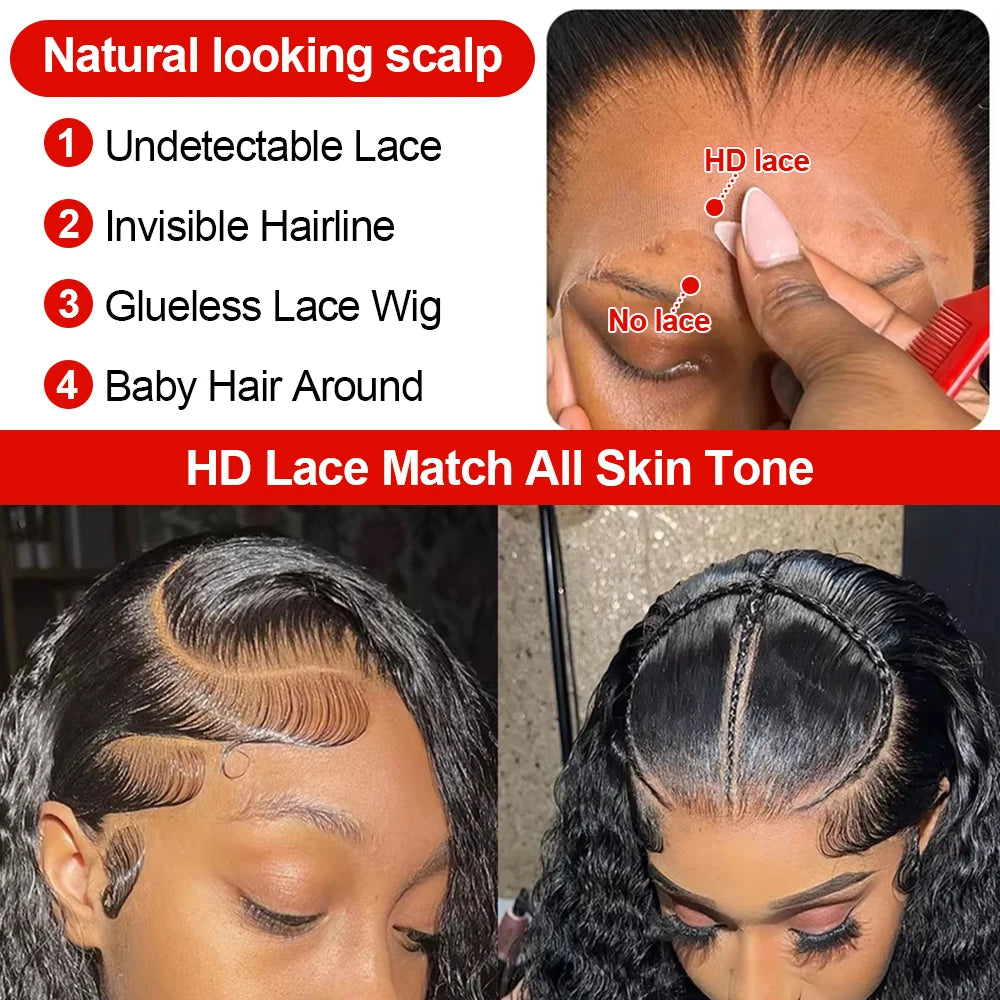 40 & 46 Inch Water Wave Deep Wave Lace Front Wig – 13x6 HD Lace, 7x5 Glueless, 300% Density