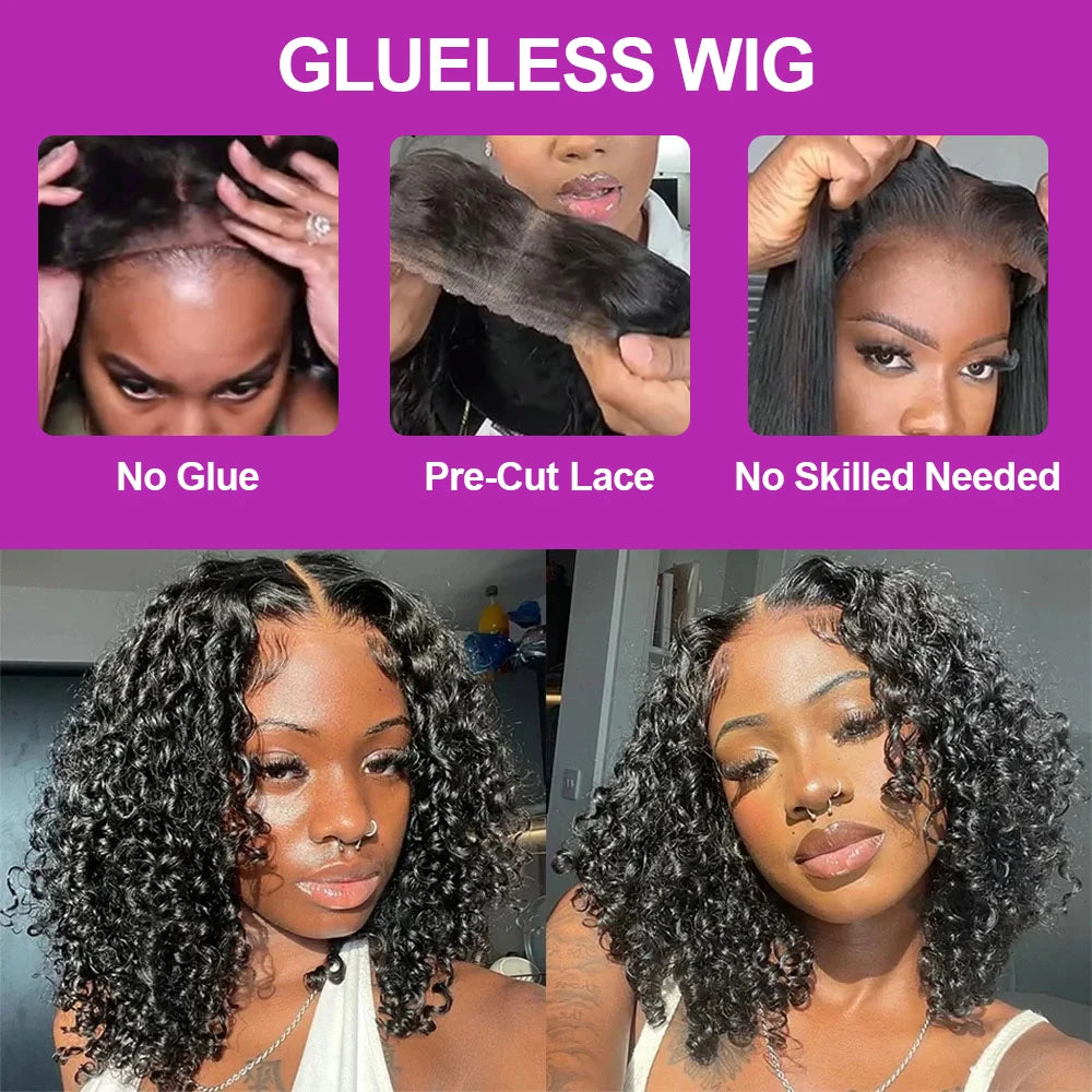 14 Inch Deep Water Wave Curly Bob Lace Front Wig – 13x6 HD, 7x5 Glueless, 250% Density