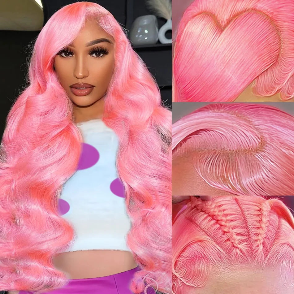 Pink Body Wave 13x6 HD Lace Front Human Hair Wig 250% Density (30–32 Inch)