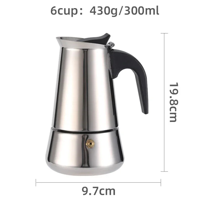 Stainless Steel Moka Pot Espresso Maker (2/4/6/9 Cups) — Classic Italian Coffee Brewing for Home & Travel