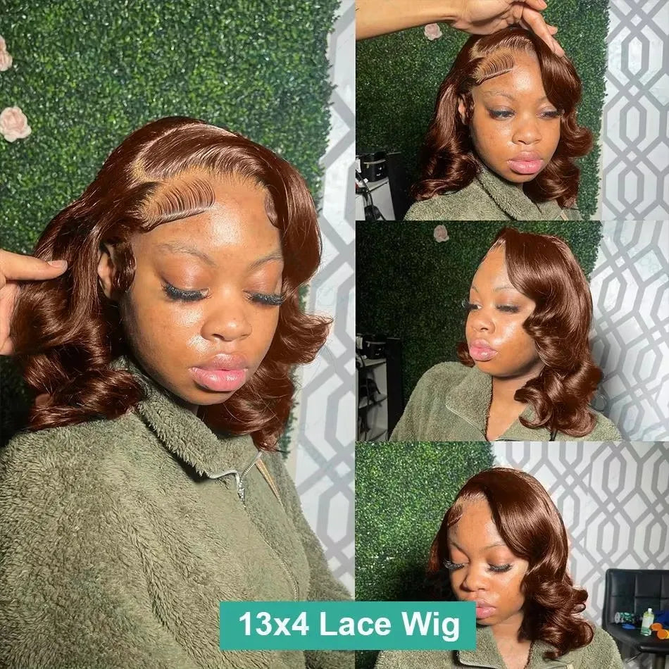 Short Bob Body Wave HD Lace Front Wig – Chocolate Brown #2 | 13×4 Human Hair Wig with Natural Hairline