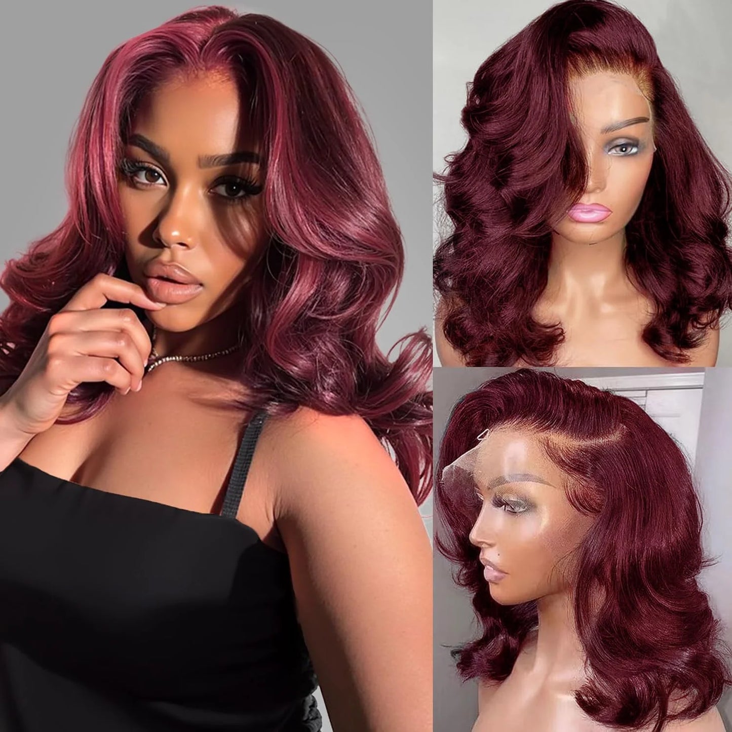 Brazilian 230% 99J Bouncy Curly Bob 13x4 HD Lace99J Burgundy Curly Bob 13x4 HD Lace Front Human Hair Wig (230% Density) Front Human Hair Wigs 99J Burgundy Body Wave Bob Wig Short Curly Human Hair Wig