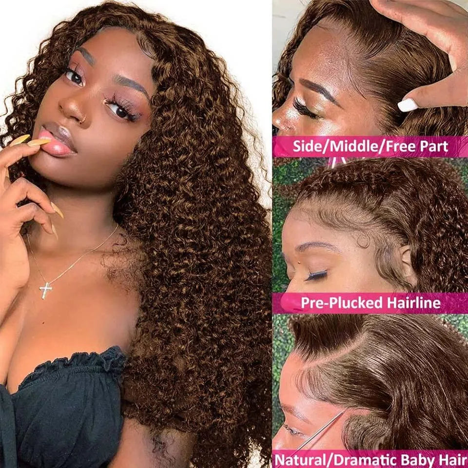 HD Chocolate Brown Deep Wave Lace Front Wig | 100% Remy Brazilian Human Hair | Pre-Plucked 13x4 / 13x6