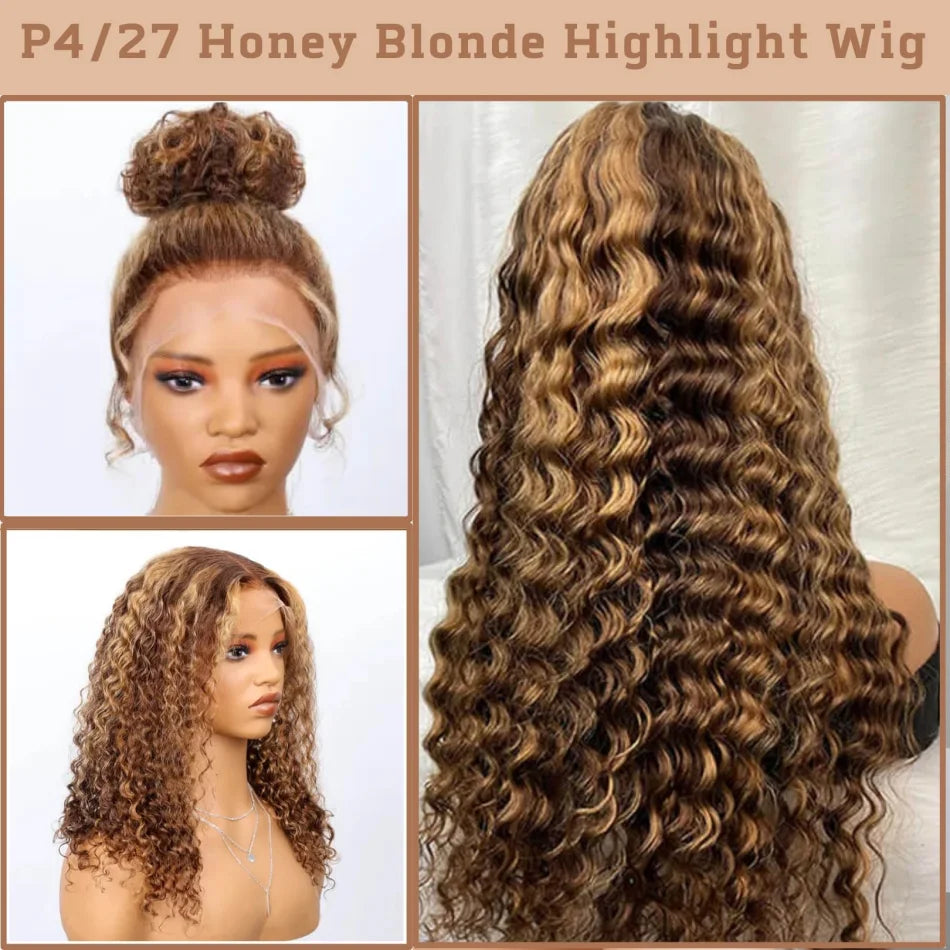 360 Full Lace Deep Wave Human Hair Wig · 427 Highlight · Pre-Plucked HD Hairline · 40 Inch · 250 Density