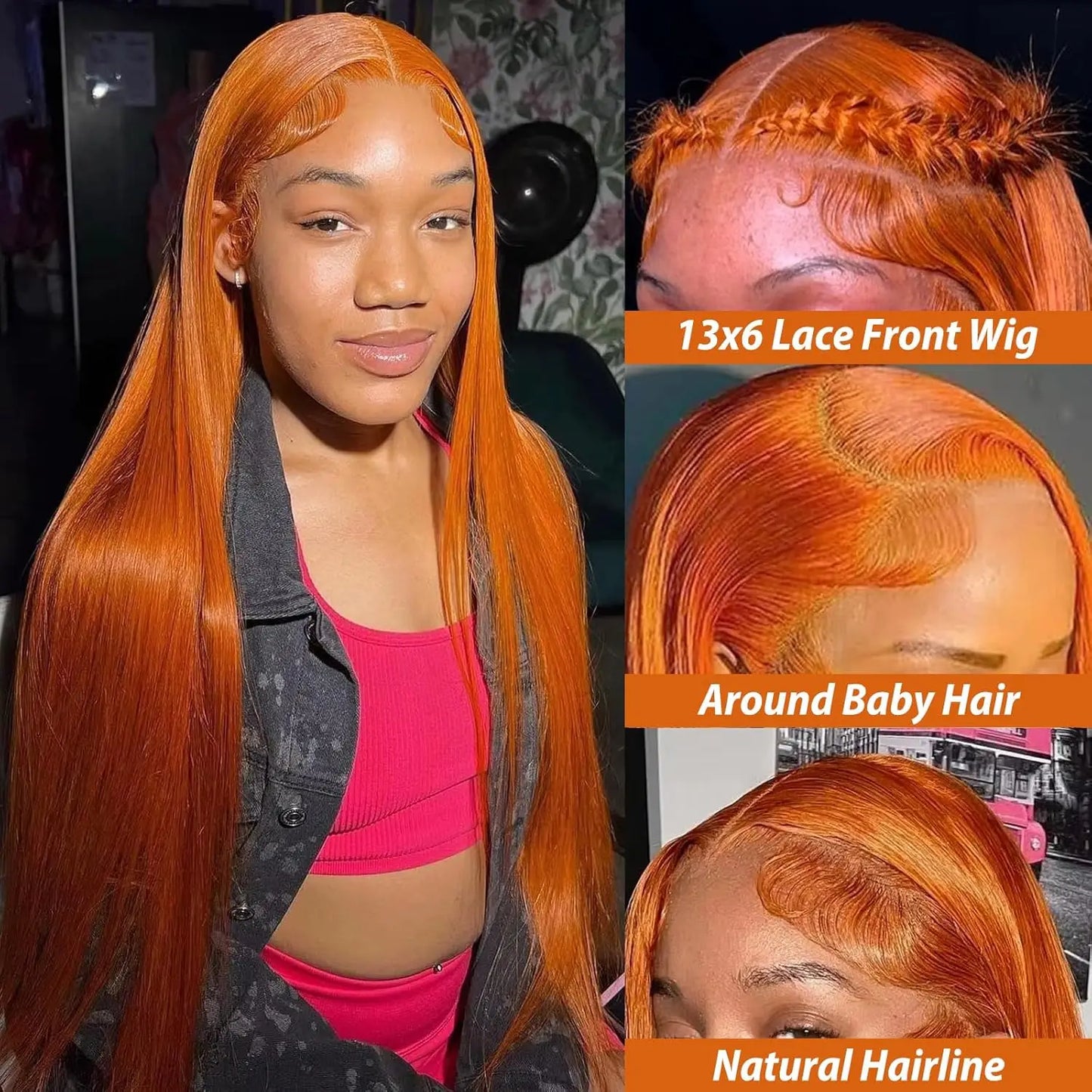 Ginger 13x6 HD Lace Front Wig – 100% Human Hair, Straight #350 Color, Pre-Plucked Hairline (220% Density)