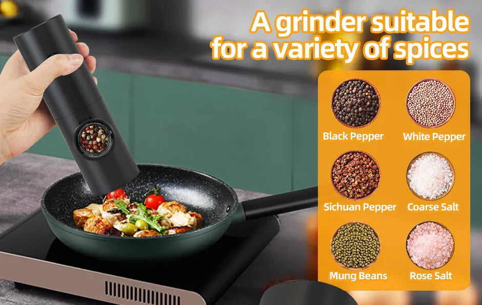 Electric Automatic Salt & Pepper Grinder Set with Base – Battery Powered, LED Light & Adjustable Coarseness