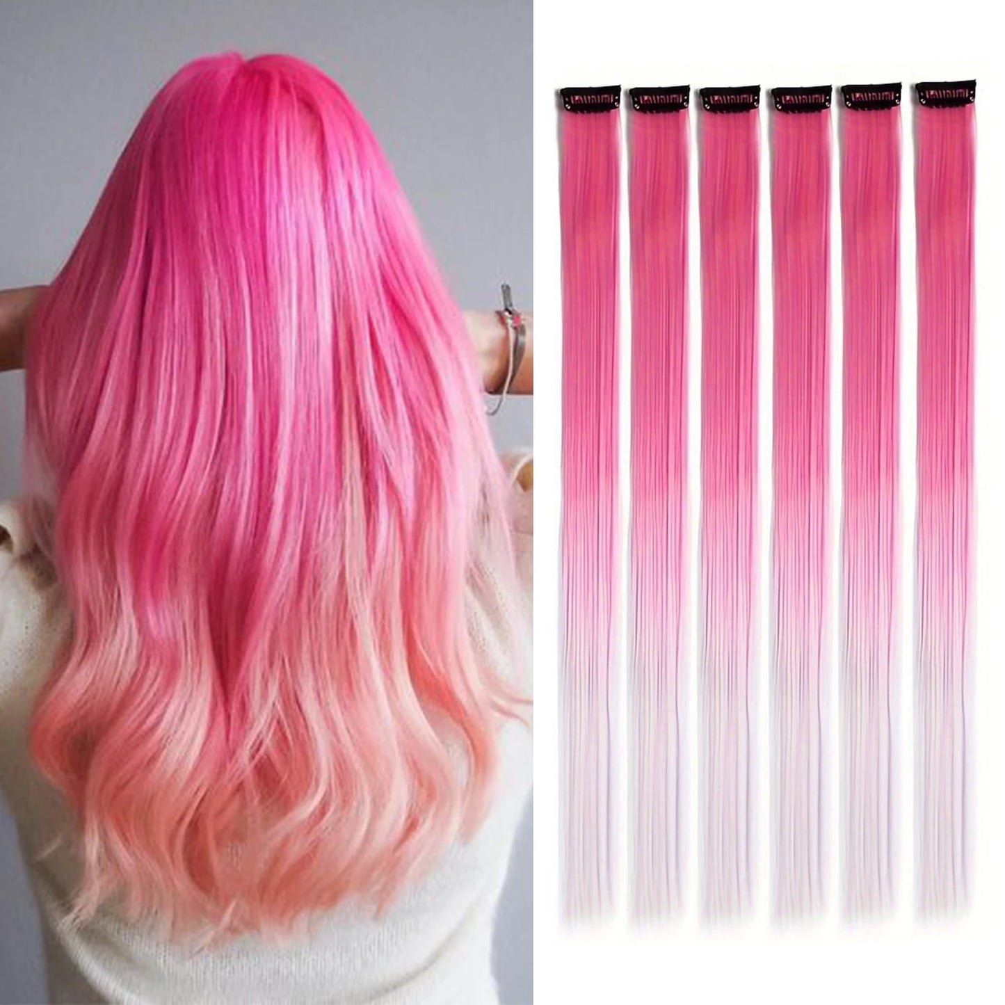 Colored Party Highlight Clip-In Hair Extensions | Synthetic Straight | 6pcs 70g | 22 Inch | Multi-Color