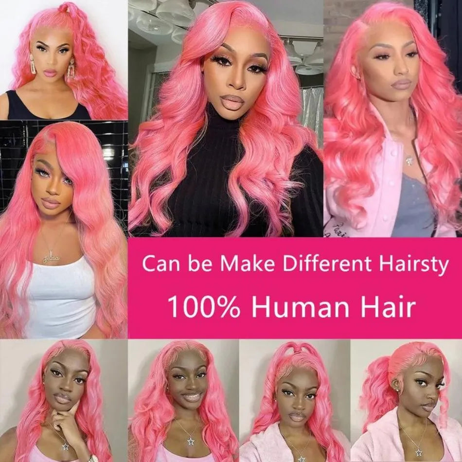 Pink Body Wave Human Hair Wig 13x6 HD Lace Frontal 40 Inch – 230% Density