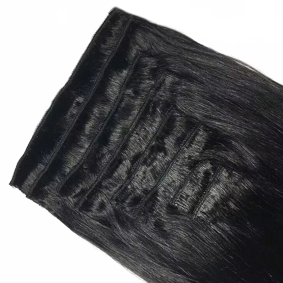 Straight Clip-In Hair Extensions | Brazilian Virgin Remy Human Hair | 8pcs 20 Clips | 120g | 4-24 Inch | Natural Black