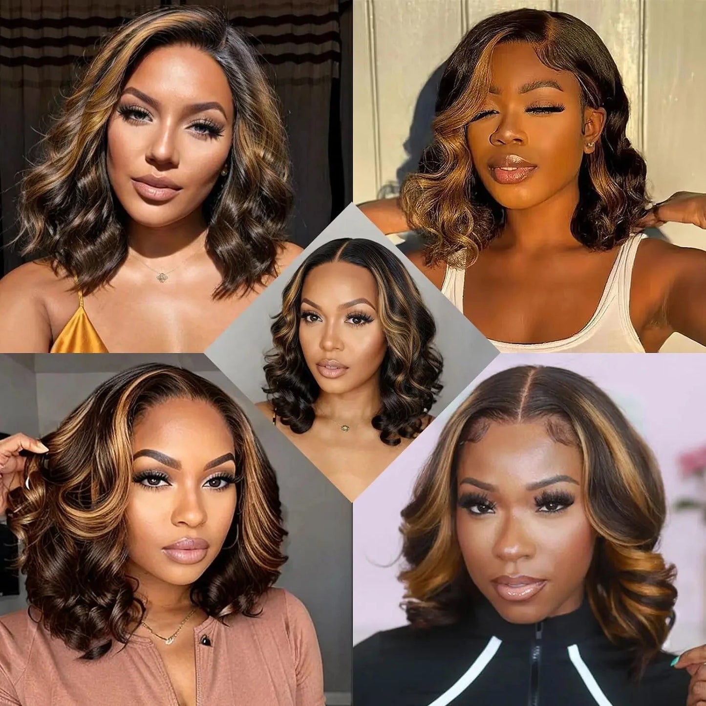 4/27 Ombre Highlight Body Wave Short Bob HD Lace Front Human Hair Wig (13x4, Brazilian Virgin, Pre-Plucked)