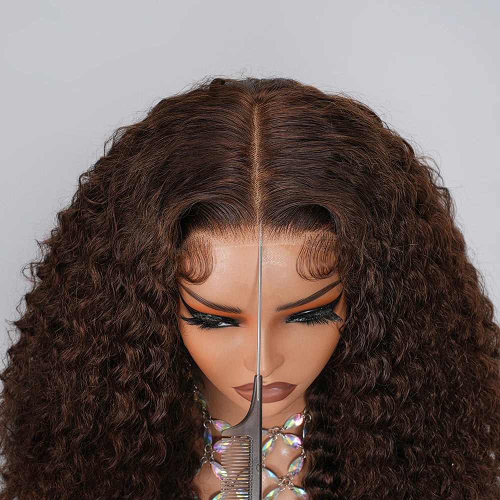 Chocolate Brown Deep Wave 5x5 Glueless Human Hair Wig | Ready to Wear | WowPopMall Hair
