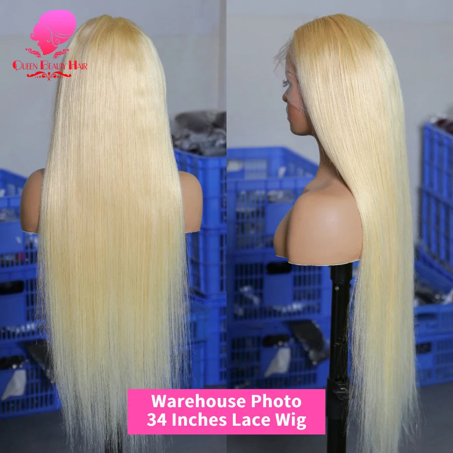 38 Inch 613 Blonde Straight 360 Lace Frontal Wig – 250% Density Human Hair