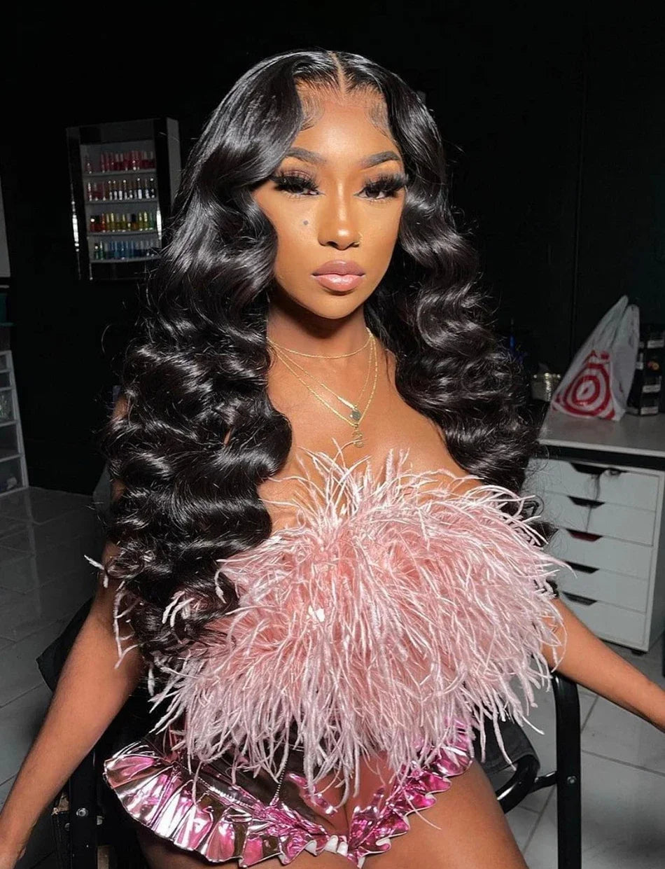 HD 13x6 Loose Natural Wave Lace Front Human Hair Wig – 250% Density, 30–40 Inch, Transparent Full/Frontal Lace