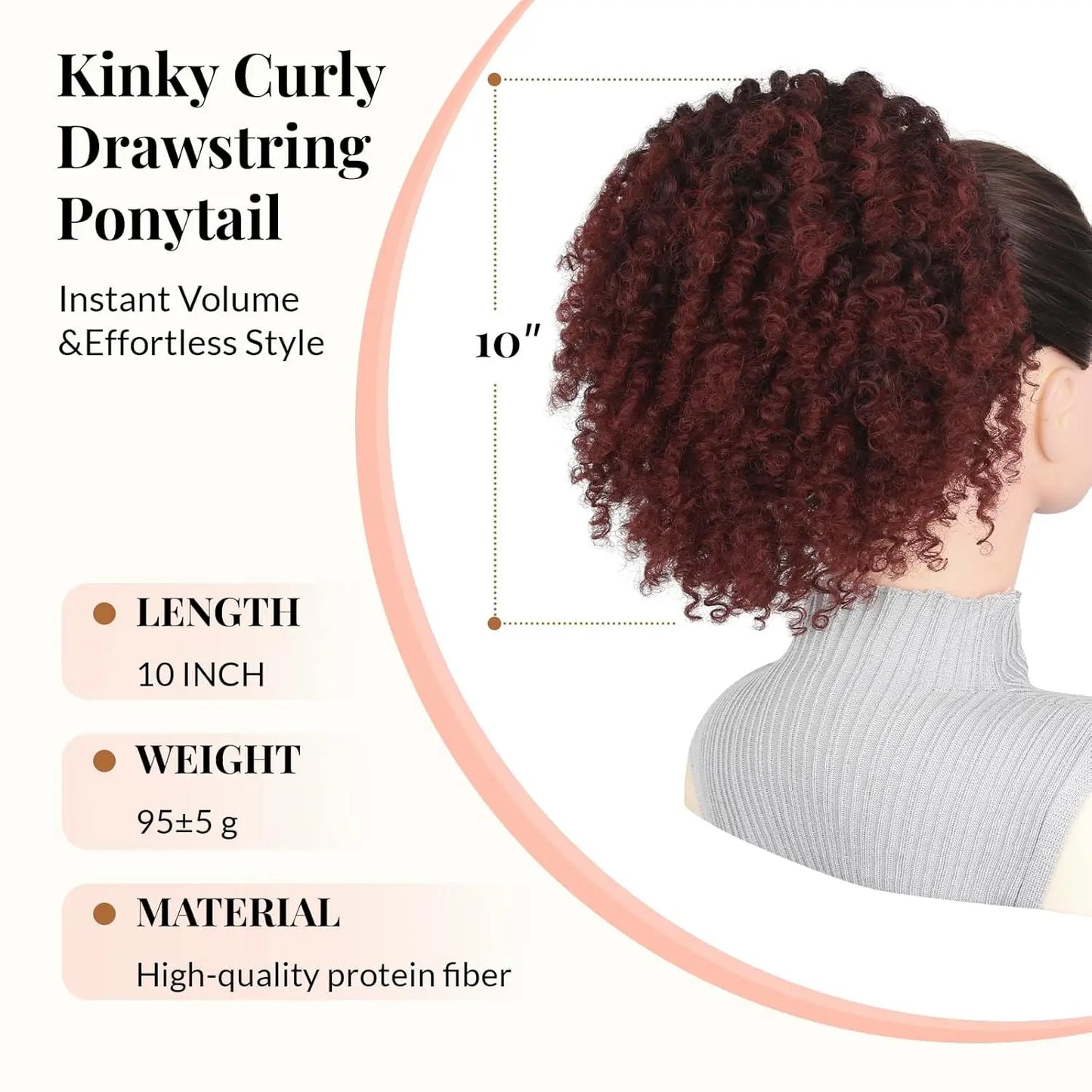 Short Afro Kinky Curly Clip-In Ponytail Extension | Synthetic Hair Piece for Black Women | 10 Inch