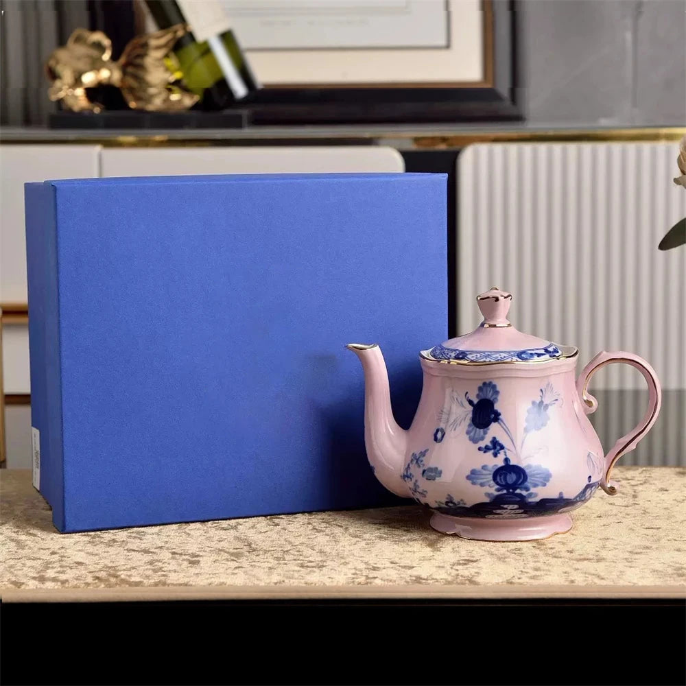 Ceramic Afternoon Tea Set – Printed Porcelain Cup, Saucer, Tray, Milk Pot & High Foot Plate