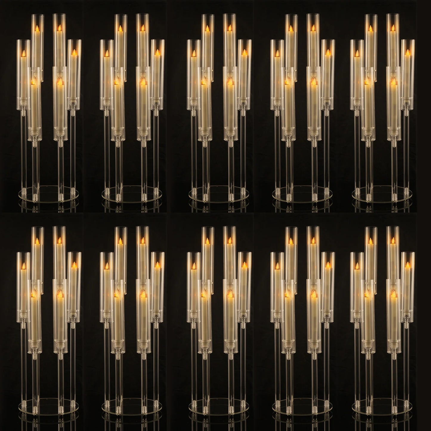 10Pcs Clear Acrylic 6-Arm Candelabra Candle Holders – Elegant Taper Candle Stand for Wedding & Party Decoration
