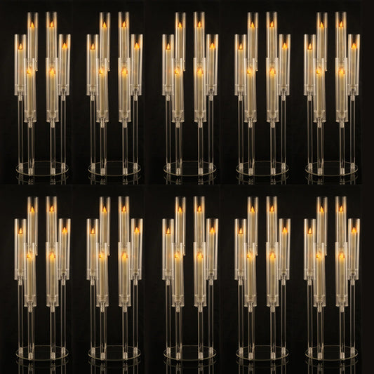 10Pcs Clear Acrylic 6-Arm Candelabra Candle Holders – Elegant Taper Candle Stand for Wedding & Party Decoration
