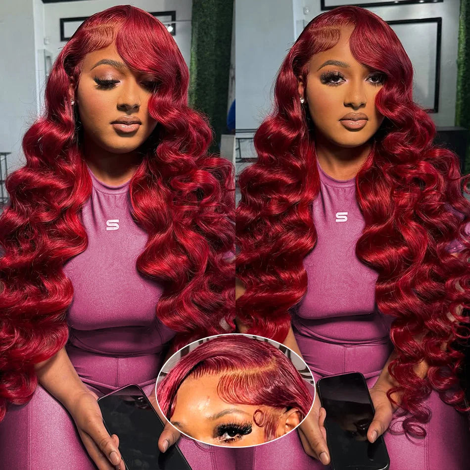 99J Burgundy Body Wave Human Hair Wig (13x6/13x4 HD Lace Front, 250% Density)