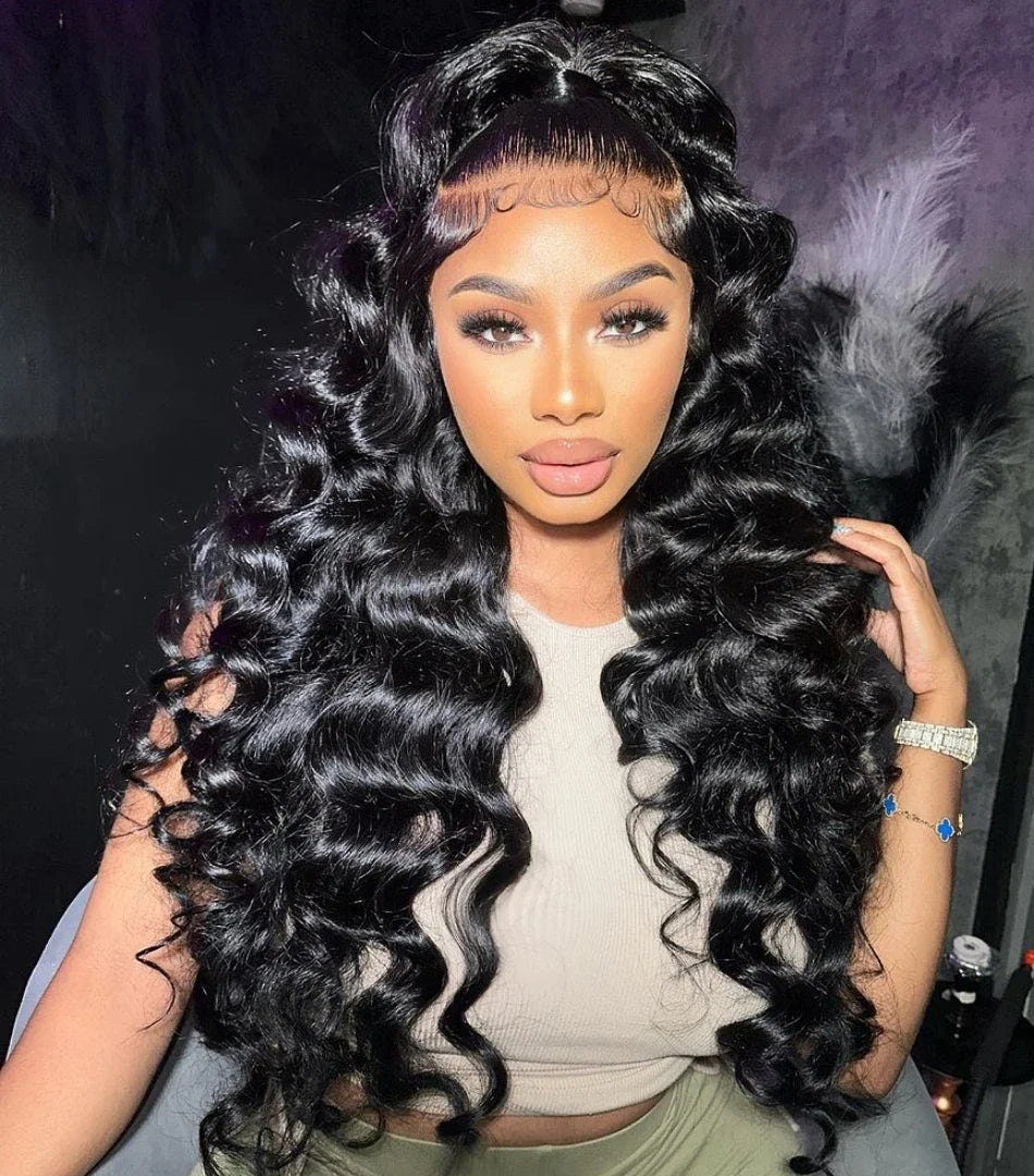 HD 13x6 Loose Natural Wave Lace Front Human Hair Wig – 250% Density, 30–40 Inch, Transparent Full/Frontal Lace