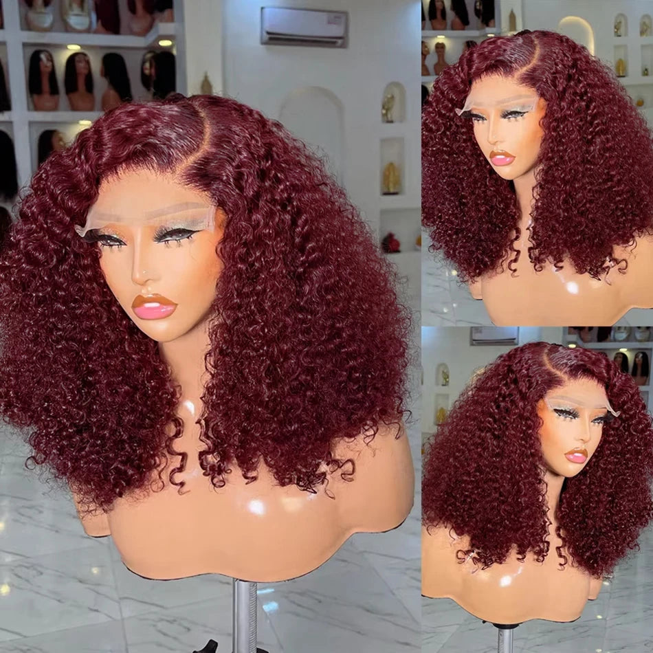 Burgundy Red #99J Curly Bob HD Lace Front Wig (13x4) – 250% Density Brazilian Remy Human Hair (4–16")