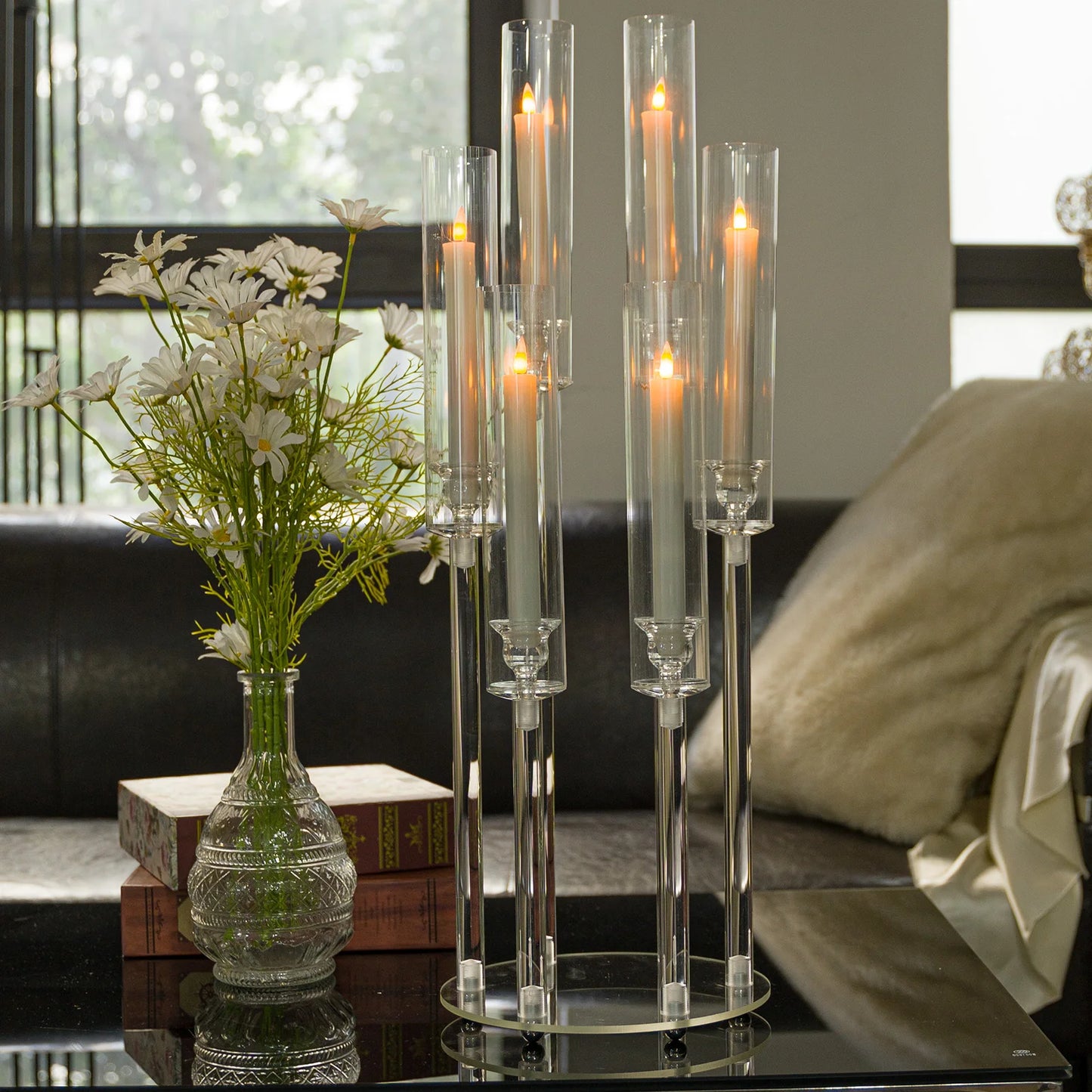 10Pcs Clear Acrylic 6-Arm Candelabra Candle Holders – Elegant Taper Candle Stand for Wedding & Party Decoration