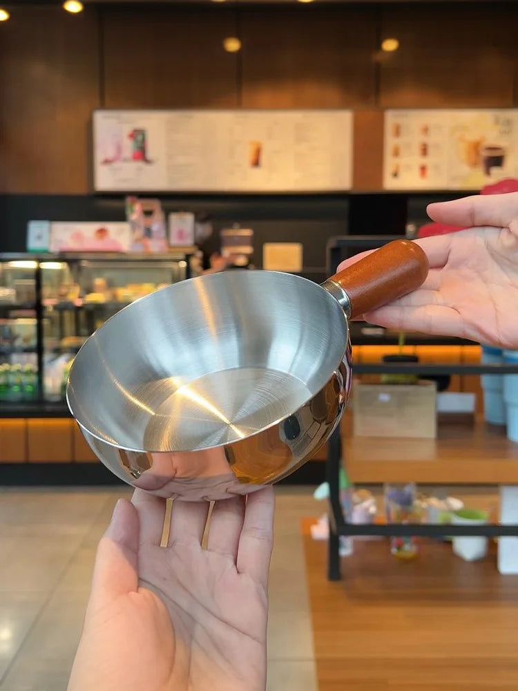 Stainless Steel Bowl with Walnut Wood Handle – 14cm Fruit & Salad Serving Bowl