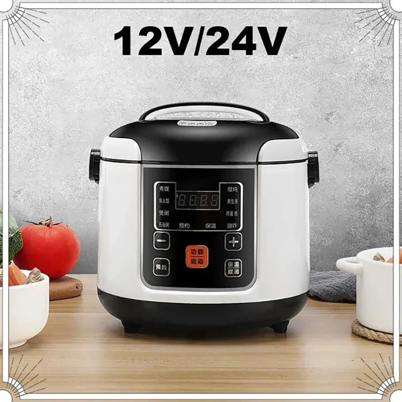 Portable 2L Car Rice Cooker – 12V/24V Electric Multi-Cooker for Soup, Porridge & Steamed Meals