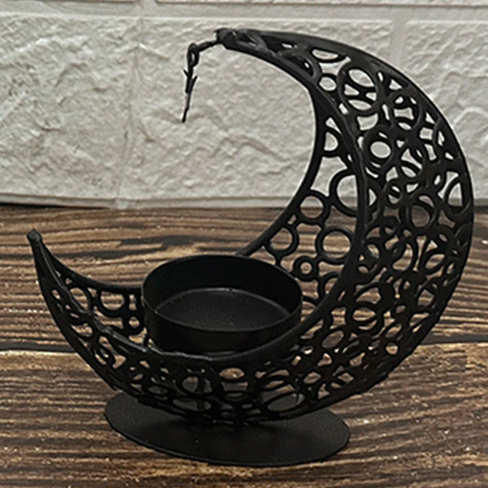 Eid Mubarak Moon Candle Holder – Ramadan Metal Candlestick for Home & Party Decor