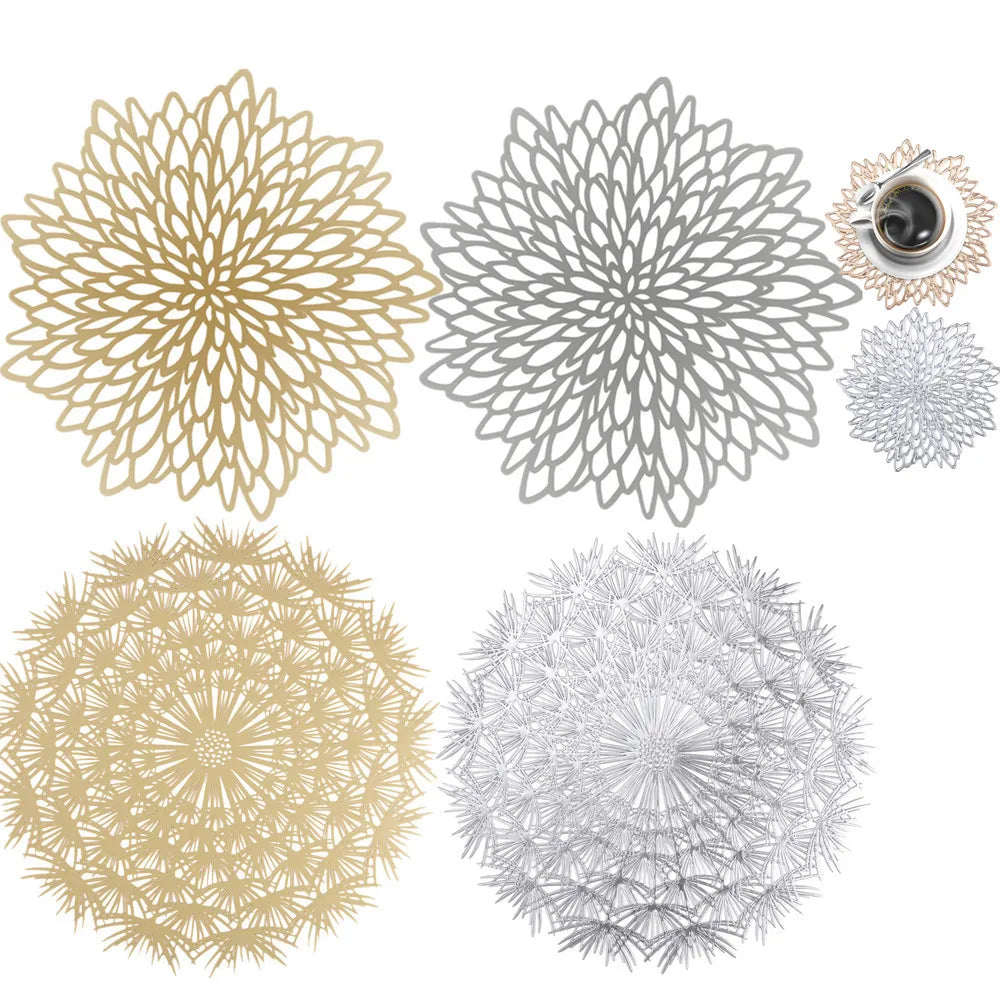 Round Blooming Flower Placemats Set – Modern PVC Heat-Resistant Table Mats for Dining & Events