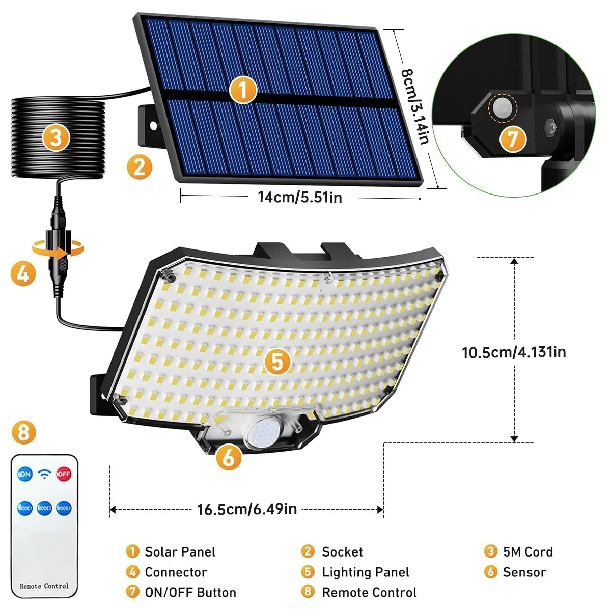 234LED Solar Motion Sensor Flood Light with Remote | IP65 Waterproof Outdoor Security Light for Garden, Wall & Driveway
