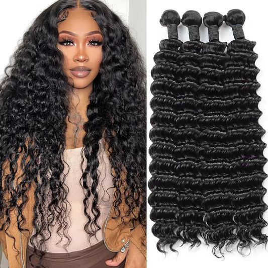 Deep Wave Brazilian Remy Hair Bundles | 100% Human Hair | Natural Color | 10-40 Inch | 1/3/4 Pieces
