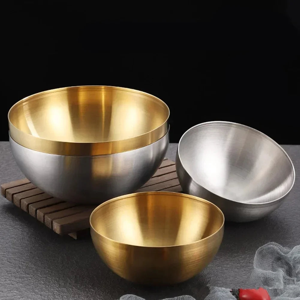 Gold & Silver Stainless Steel Bowl – Fruit, Salad & Ramen Tableware