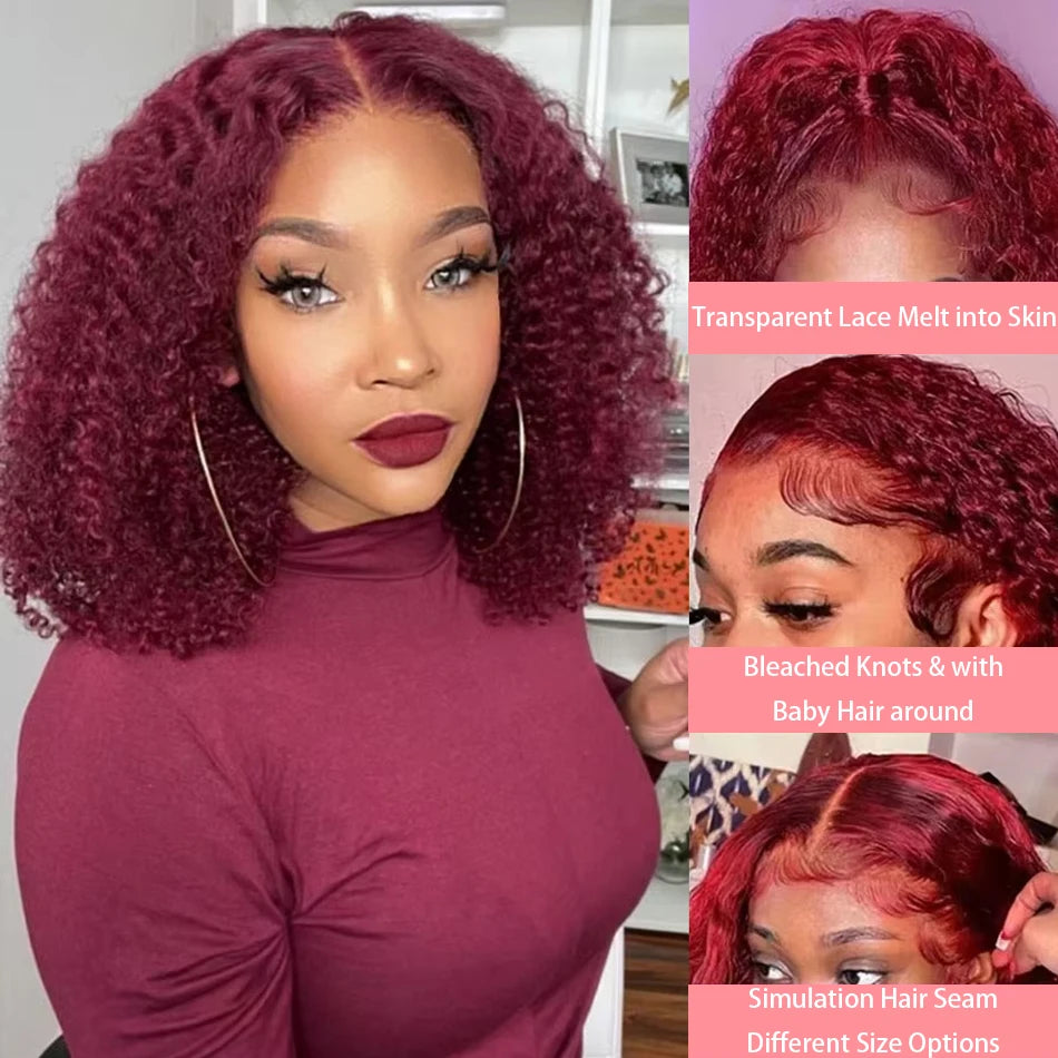 99J Burgundy Short Deep Wave Wig – 13x4 HD Lace Front, Glueless Brazilian Human Hair (14 Inch)