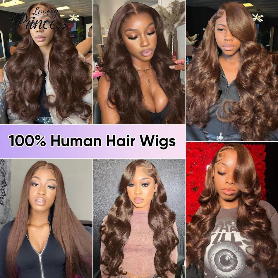 Chocolate Brown 13x6 HD Transparent Lace Front Body Wave Human Hair Wig (Pre-Plucked)
