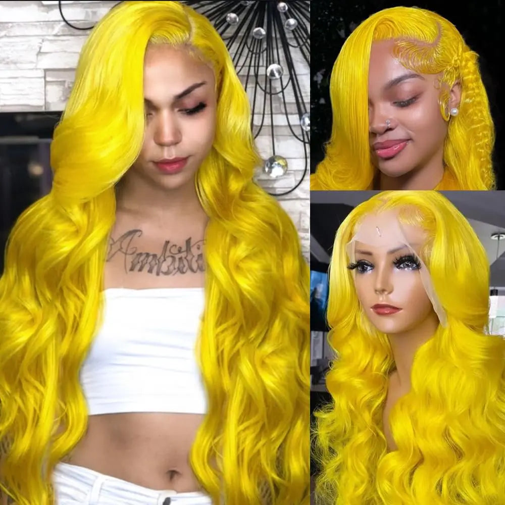 38-Inch Light Yellow Body Wave Human Hair Wig – 13x6 HD Transparent Lace Front, Pre-Plucked Hairline