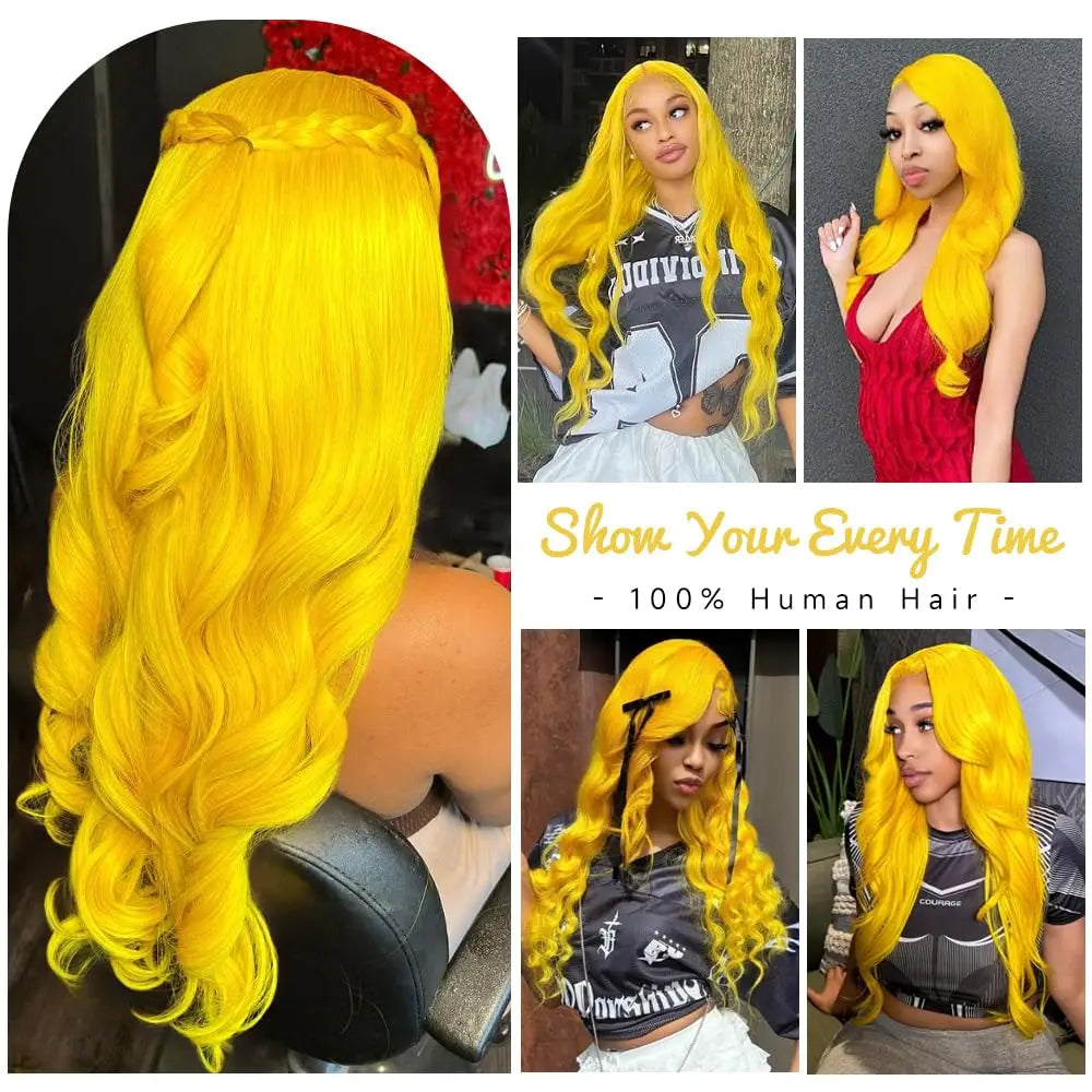 38-Inch Light Yellow Body Wave Human Hair Wig – 13x6 HD Transparent Lace Front, Pre-Plucked Hairline