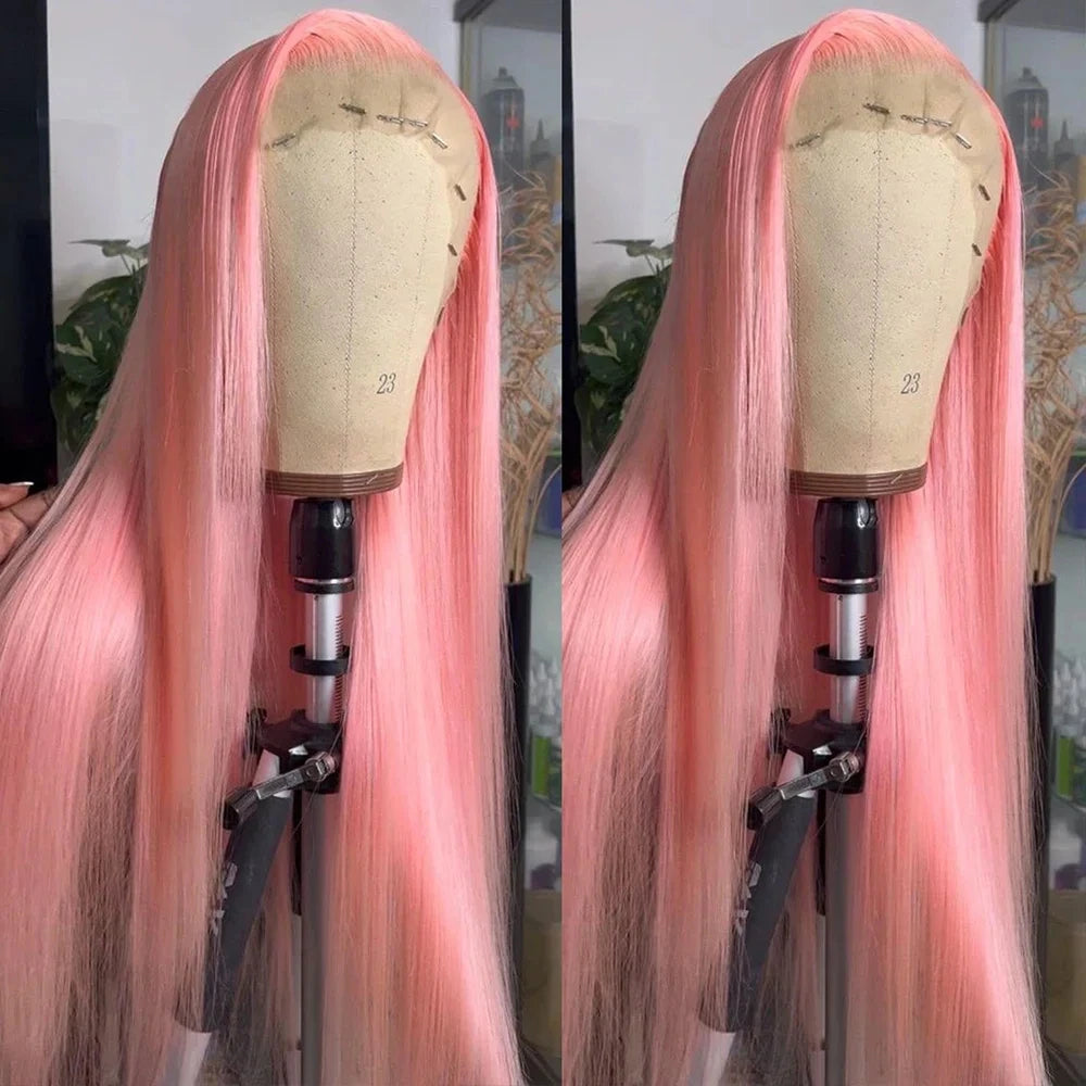 Pink Straight Lace Front Human Hair Wig – Transparent Lace 13x6 (30–36 Inch)  2) Shopify Product Descrip